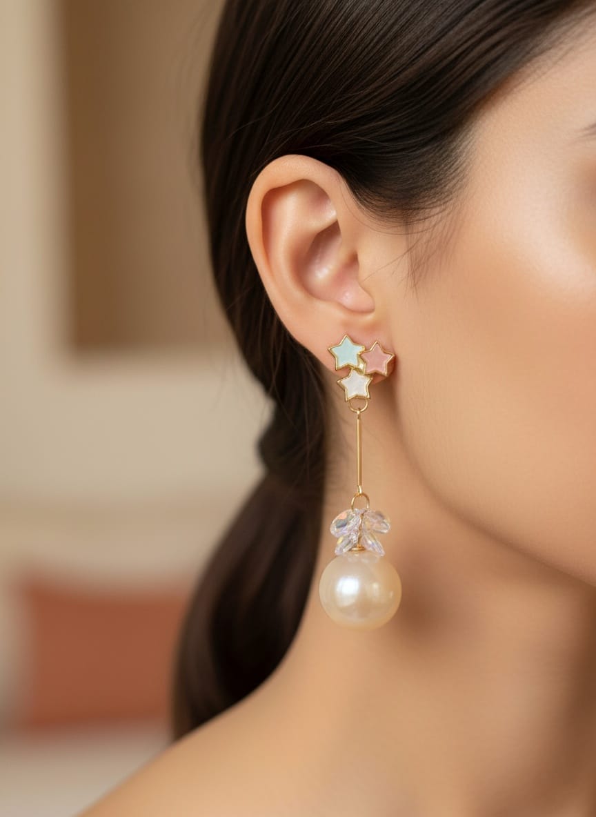 "Stellar Bloom" Pearl Drop Earrings