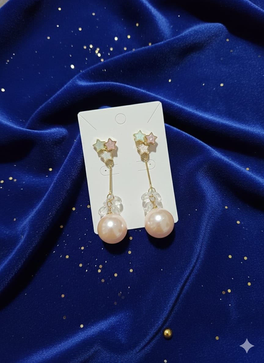 "Stellar Bloom" Pearl Drop Earrings