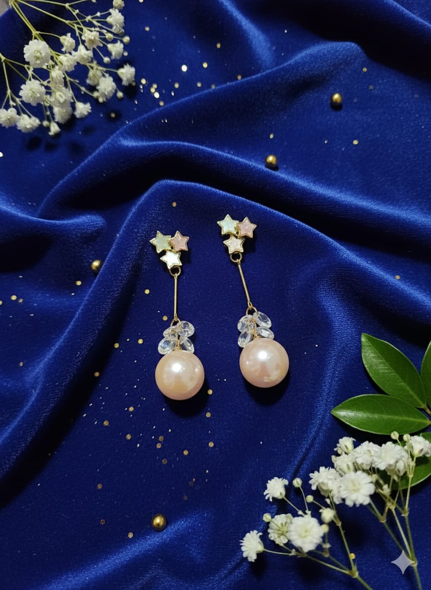 "Stellar Bloom" Pearl Drop Earrings